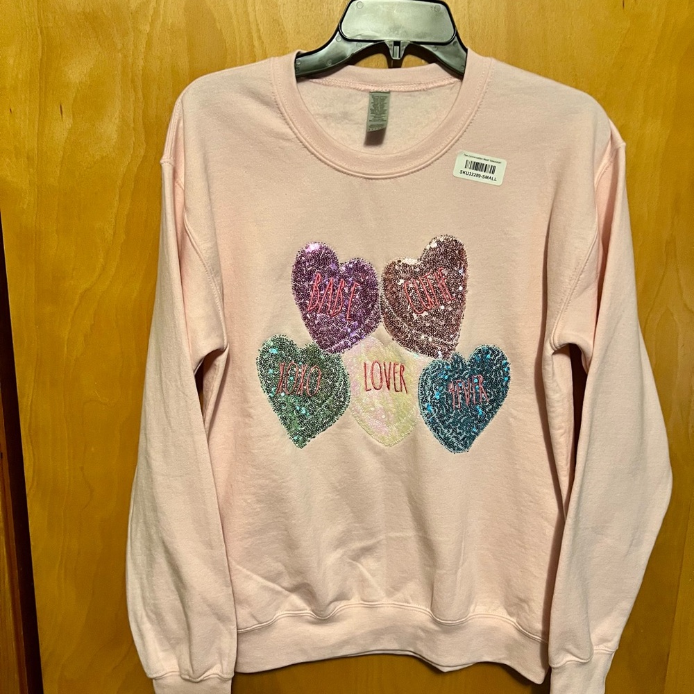 NWT pink sequin hearts sweatshirt sz S